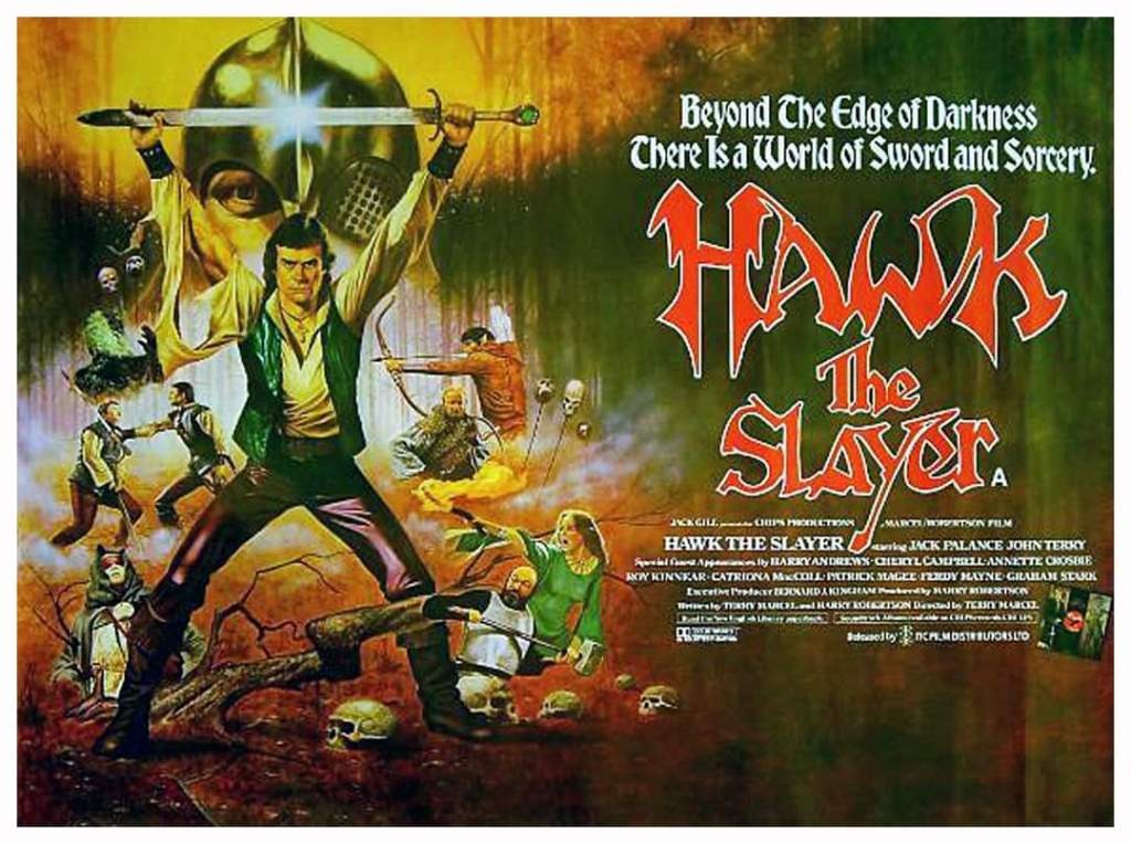 The UK quad poster for the 1980 fantasy film, Hawk the Slayer.